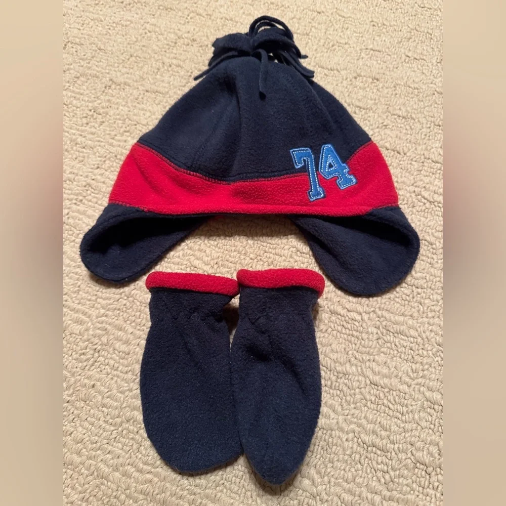 Oshkosh Navy and Red Fleece Hat and Mittens Set